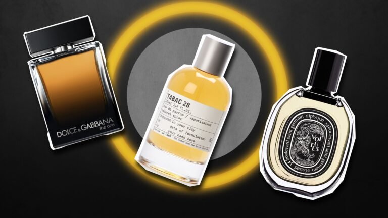 botella elegante de perfume con tabaco