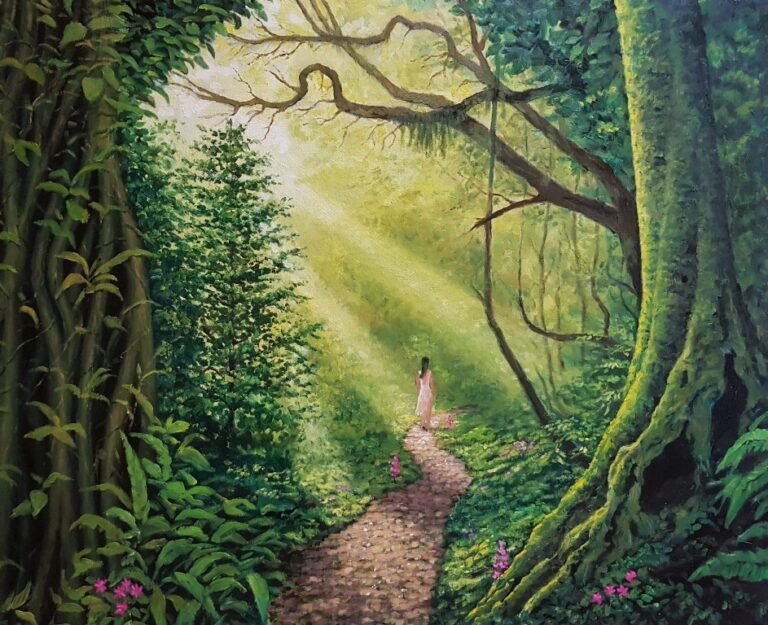 camino hacia la luz en un bosque