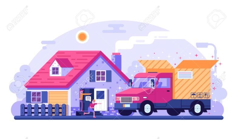 camion de entrega frente a una casa