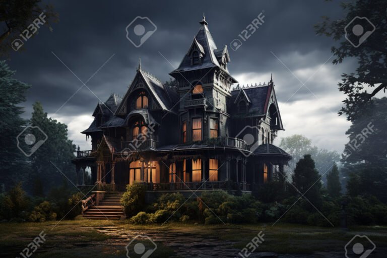 casa victoriana oscura con ambiente inquietante