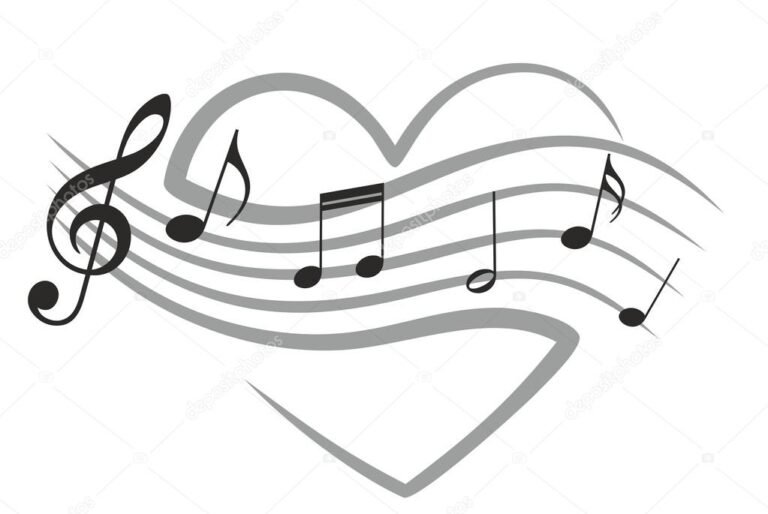 corazon con notas musicales de fondo