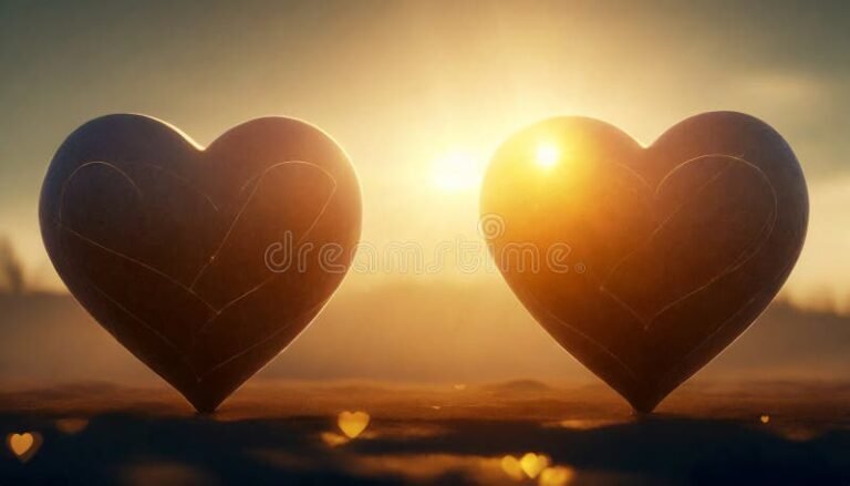 corazones entrelazados en un atardecer
