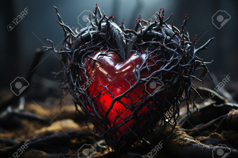 corazones rotos entrelazados con espinas