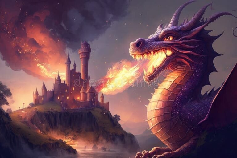 dragon volando sobre un paisaje magico