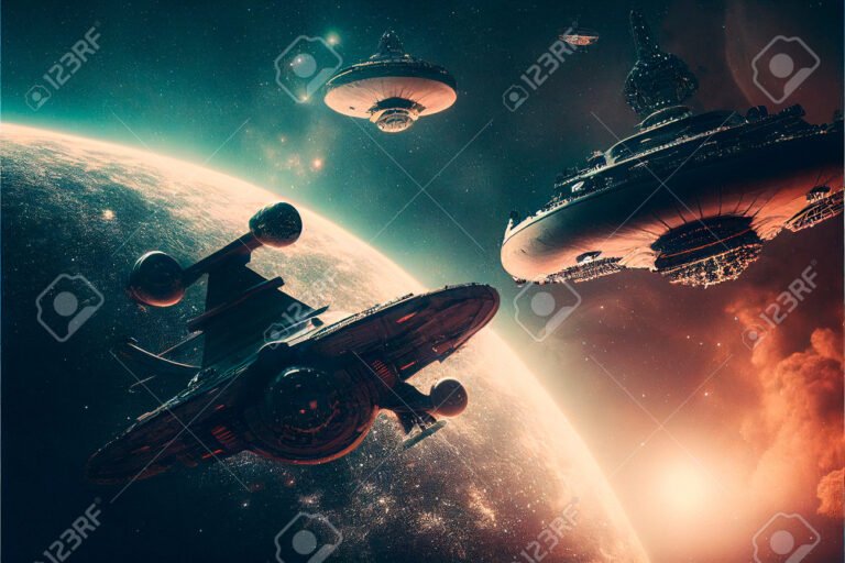 espacio estelar con planetas y naves