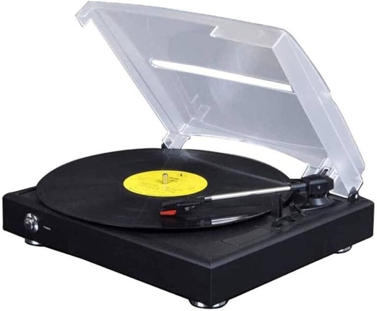 fonografo vintage con discos de musica