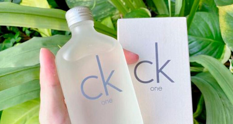 Qué incluye el set de fragancia Calvin Klein CK One 16 frascos de perfume ck one sobre mesa