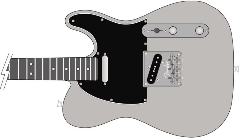 guitarra fender usa con enfoque en el mastil