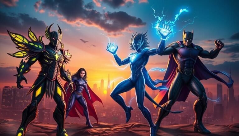 heroes y villanos en accion vibrante