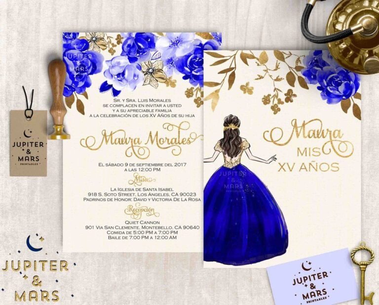 invitacion de fiesta azul rey elegante