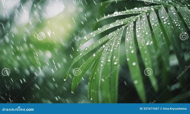 lluvia suave cayendo sobre hojas verdes