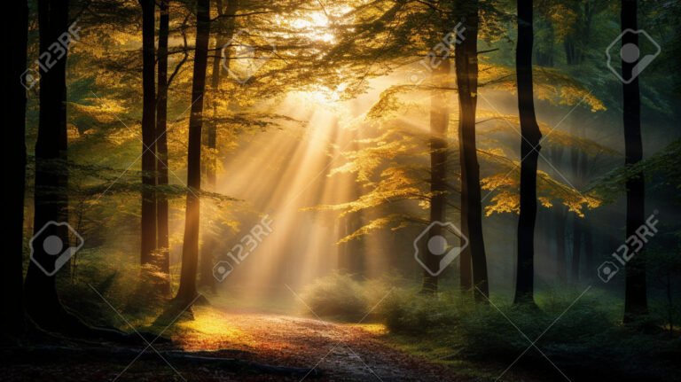 luz del sol atravesando un bosque