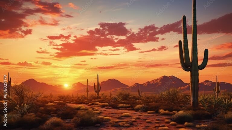 misterioso desierto con cactus al atardecer
