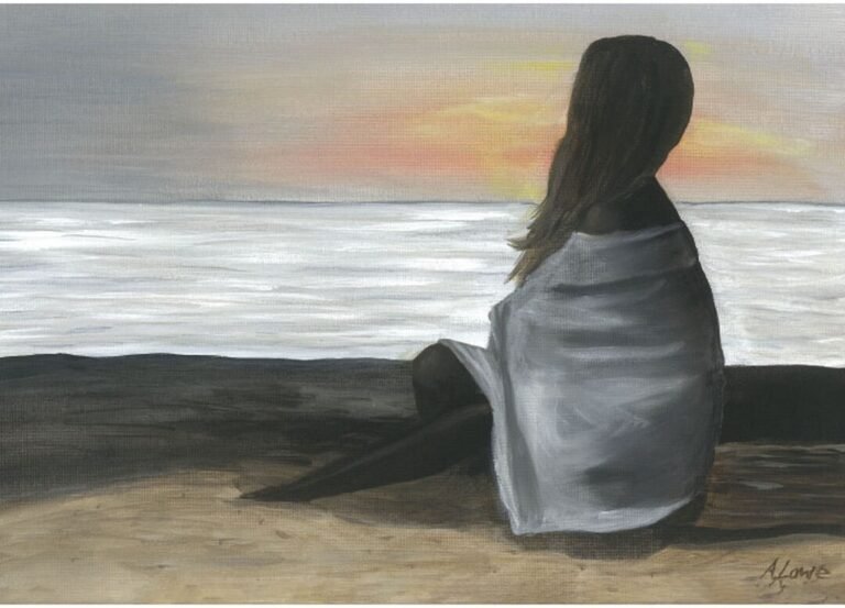 mujer reflexionando en un paisaje nostalgico