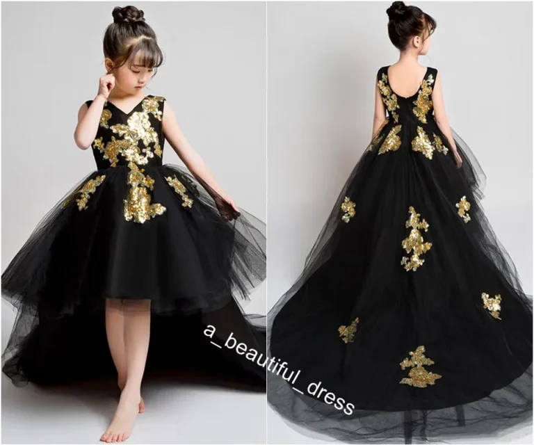 Qué vestido negro con dorado es ideal para niñas en ocasiones especiales 15 nina con vestido negro y dorado elegante