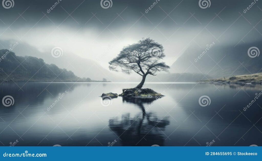 palabras flotando en un paisaje sereno