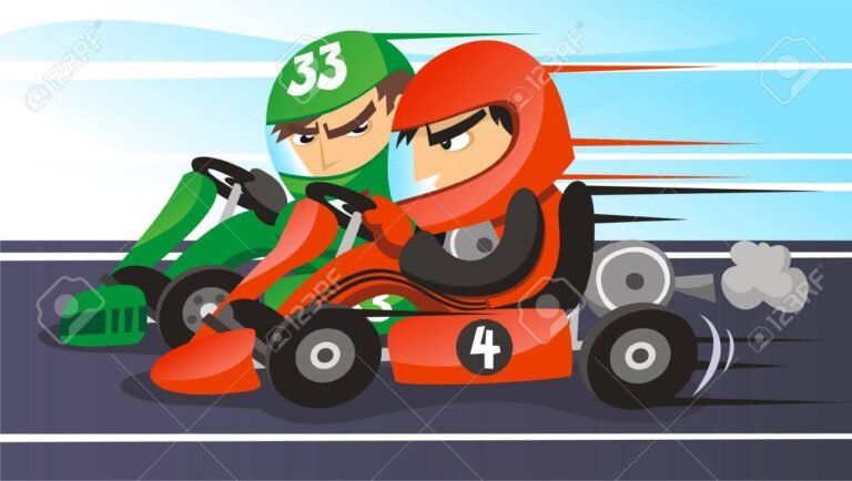 personajes de karting en carrera colorida