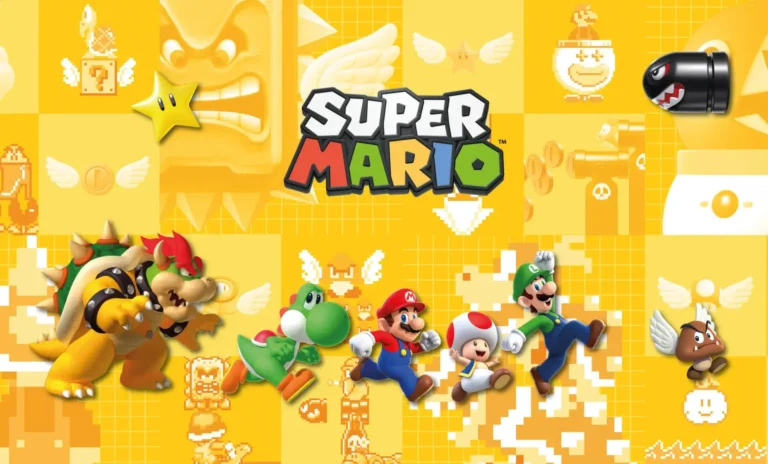 personajes de mario en un mundo colorido