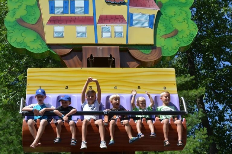 personas disfrutando en six flags juntos