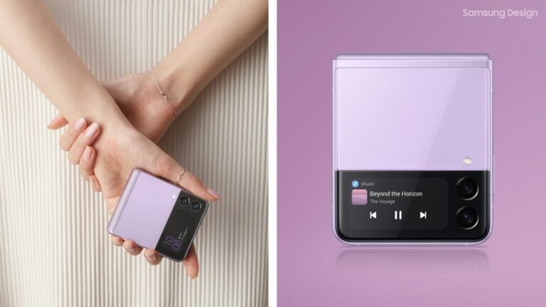 samsung z flip sobre fondo neutro