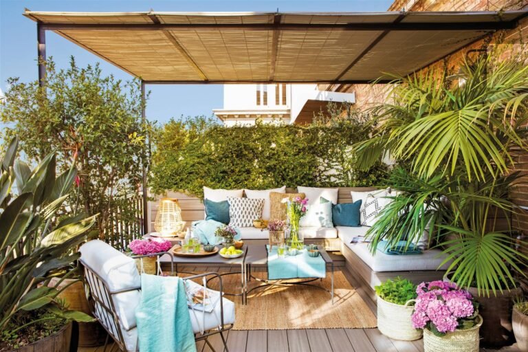 terraza en el techo con plantas y muebles