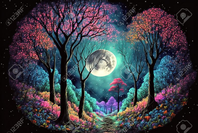 Qué enseñanzas nos deja "La niña que se bebió la luna" 1 un bosque magico con una luna brillante