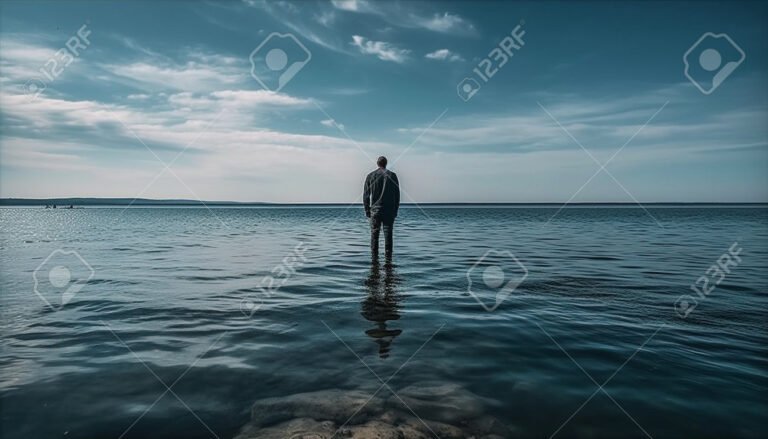 un hombre reflexionando en un paisaje solitario