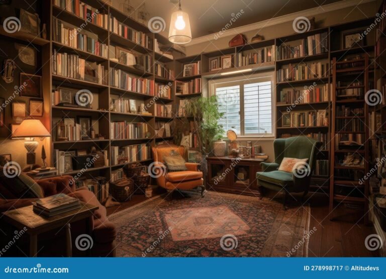 una biblioteca acogedora con estanterias llenas