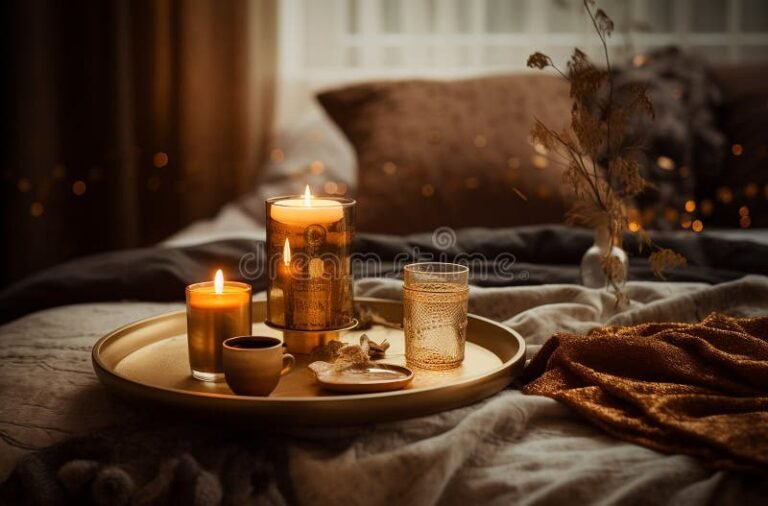 velas encendidas junto a una cama