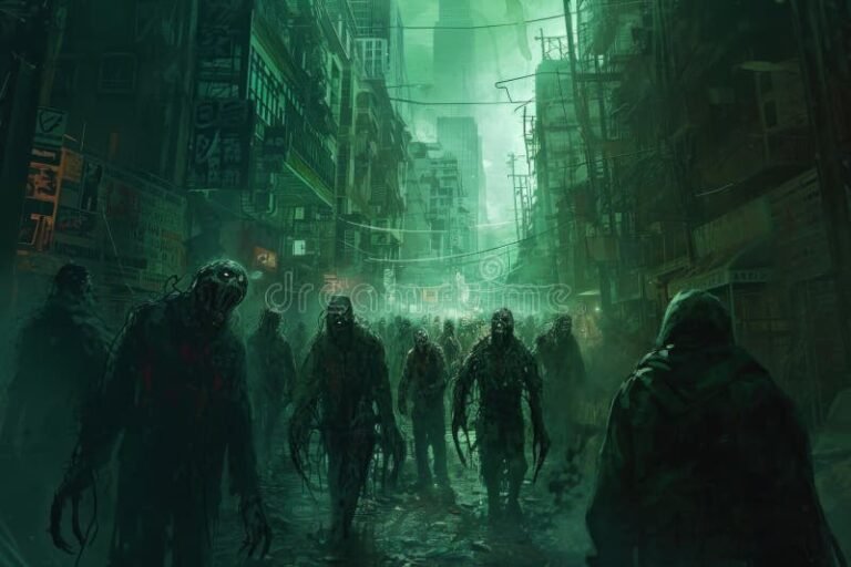 zombis en un paisaje postapocaliptico